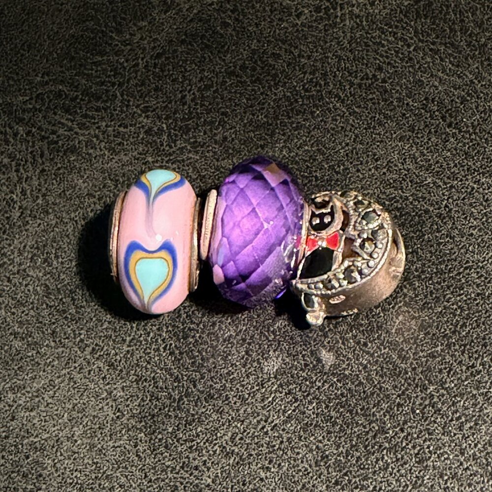 Trio of vintage beads/charms for Pandora bracelet, sterling silver